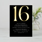 Invitation En Aluminium Design moderne noir et or | Cool 16e anniversaire (Debout devant)