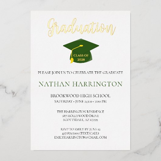 Invitation En Aluminium Design Moderne Photo Green Gold (Recto)