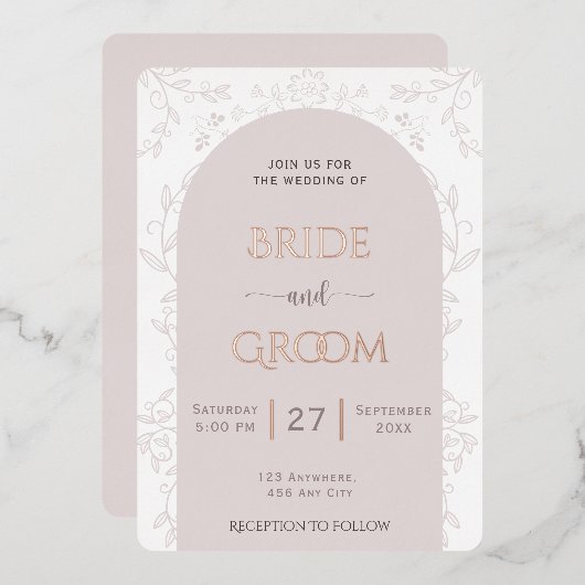 Invitation En Aluminium Design rose fleuri & mariage rose doré tactile (Recto/Verso)