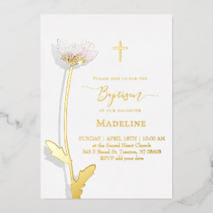 Invitation En Aluminium dessin de fleur Baptême