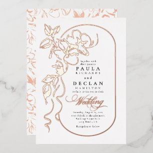 Invitation En Aluminium Dessin Floral Élégant Mariage Bohème Or Rose