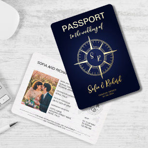 Invitation En Aluminium Destination de mariage Passeport Boussole Monogram