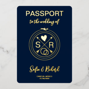 Invitation En Aluminium Destination de mariage passeport code QR feuille d