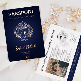Invitation En Aluminium Destination de mariage Passeport Crête dorée Monog