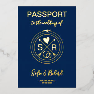 Invitation En Aluminium Destination de mariage passeport feuille d'or avio