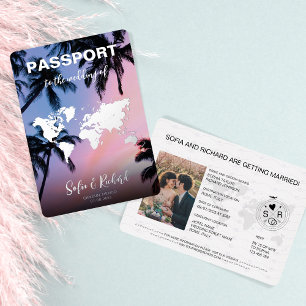 Invitation En Aluminium Destination de mariage passeport feuille d'or avio