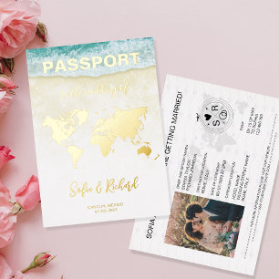 Invitation En Aluminium Destination de mariage passeport feuille d'or avio