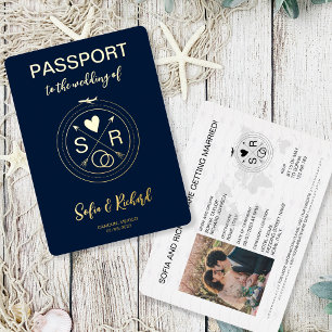 Invitation En Aluminium Destination de mariage passeport Monogramme feuill