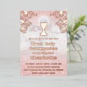 Invitation En Aluminium Détails de feuille d'or rose Première communion sa (Debout devant)