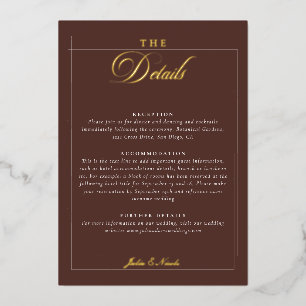 Invitation En Aluminium Détails de mariage de calligraphie marron ivoire c