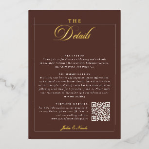 Invitation En Aluminium Détails de mariage de calligraphie marron ivoire c