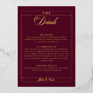 Invitation En Aluminium Détails de mariage de calligraphie rouge burgundy