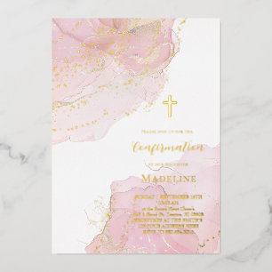 Invitation En Aluminium détails dorés encre rose Confirmation