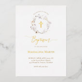 Invitation En Aluminium détails dorés fleur sauvage couronne Baptême (Recto)