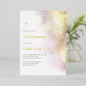 Invitation En Aluminium détails dorés Première communion (Debout devant)