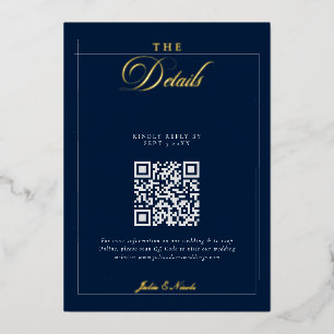 Invitation En Aluminium Détails du code QR de calligraphie bleu noir class