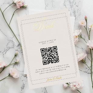 Invitation En Aluminium Détails du code QR de calligraphie ivoire noir cla