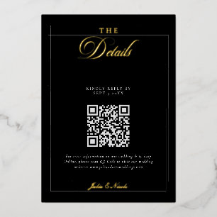 Invitation En Aluminium Détails du code QR de calligraphie ivoire noir cla