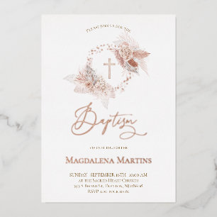 Invitation En Aluminium détails en or rose Baptême fleurs bohèmes