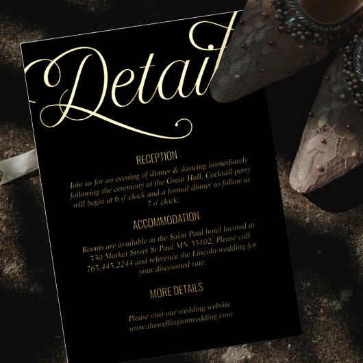 Invitation En Aluminium Détails minimaux du Mariage noir et huile