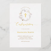 Invitation En Aluminium détails or fleur sauvage couronne Confirmation (Recto)