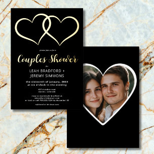 Invitation En Aluminium Deux Coeurs minimum noir blanc Couple Photo