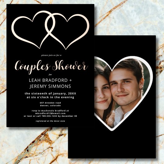 Invitation En Aluminium Deux Coeurs minimum noir blanc Couple Photo
