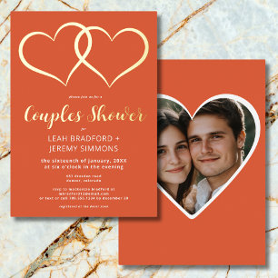 Invitation En Aluminium Deux Coeurs minimum Orange Couples Photo Douche