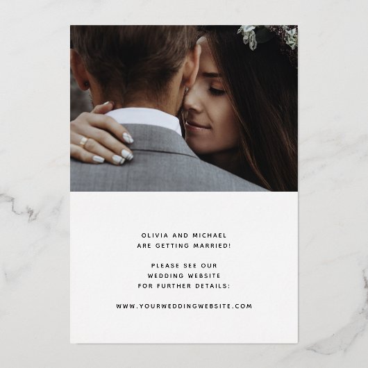 Invitation En Aluminium Deux photos | Rose Gold Enregistrer la date Foil C (Verso)