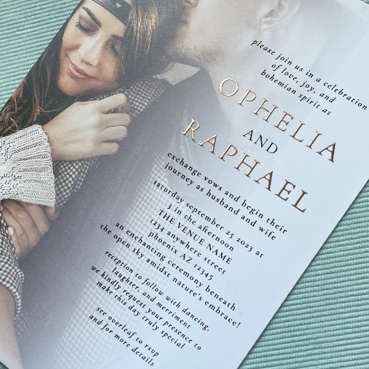 Invitation En Aluminium Deux photos superposer QR Code Bohême Mariage Real