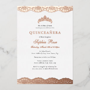 Invitation En Aluminium Diadème en feuille de rose gold pour Quinceanera