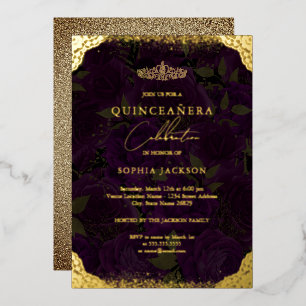 Invitation En Aluminium Diadème Rose Or Violet Quinceanera