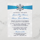 Invitation En Aluminium Diamante Snowflake & Blue Ribbon Mariage d'hiver (Recto)