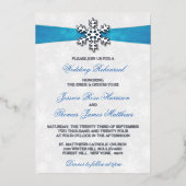 Invitation En Aluminium Diamante Snowflake & Blue Ribbon Mariage d'hiver (Recto)