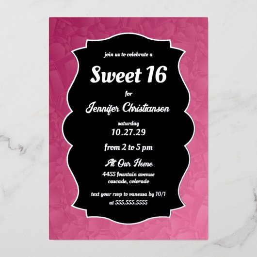 Invitation En Aluminium Diamants roses doux 16 (Recto)