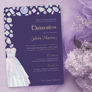 Invitation En Aluminium Diamond Princess Quinceanera et Messe