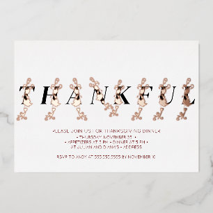 Invitation En Aluminium Dinde de Thanksgiving Feuilles d'automne Rose Doré