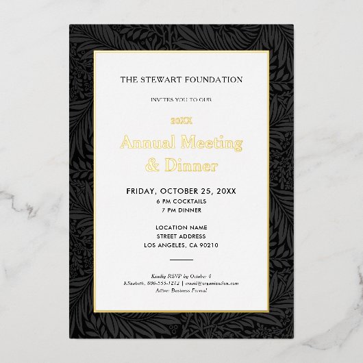 Invitation En Aluminium Dîner annuel d'affaires de botanique noir élégant (Recto)