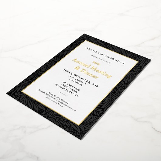 Invitation En Aluminium Dîner annuel d'affaires de botanique noir élégant (Rotation)