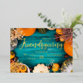 Invitation En Aluminium Dîner d'action d'amitié Fête Citrouille bleu (Debout devant)