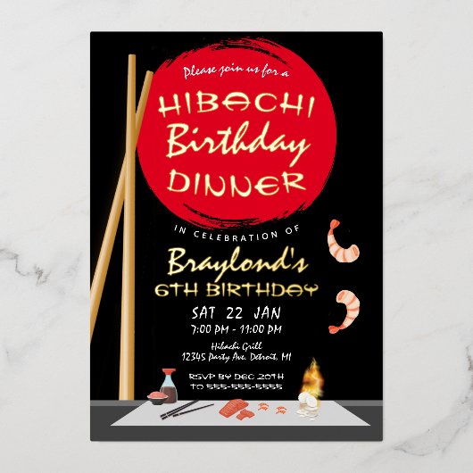 Invitation En Aluminium Dîner d'anniversaire Hibachi Fête Hibachi (Recto)
