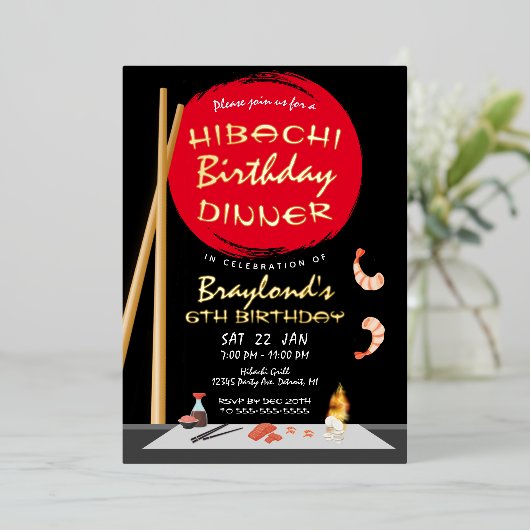 Invitation En Aluminium Dîner d'anniversaire Hibachi Fête Hibachi (Debout devant)