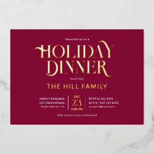 Invitation En Aluminium Dîner de fête de Noël Élégant Rouge