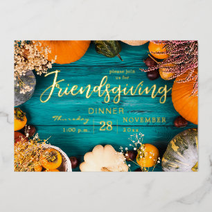 Invitation En Aluminium Dîner de Friendsgiving Fête Citrouille Bleue