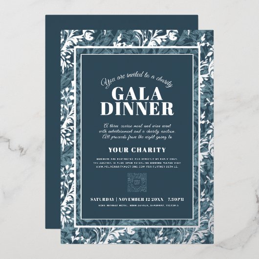 Invitation En Aluminium Dîner de gala motif bleu gris (Recto/Verso)