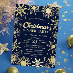 Invitation En Aluminium Dîner de Noël Flocons de Neige Navys