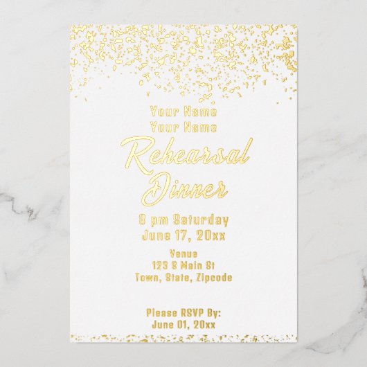 Invitation En Aluminium Dîner de répétition blanc et or (Recto)