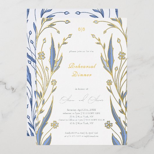 Invitation En Aluminium Dîner de répétition Bleu Buttercup (Recto/Verso)