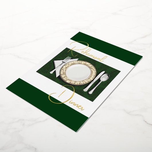 Invitation En Aluminium Dîner de répétition Cadre Émeraude Vert Émeraude (Rotation)