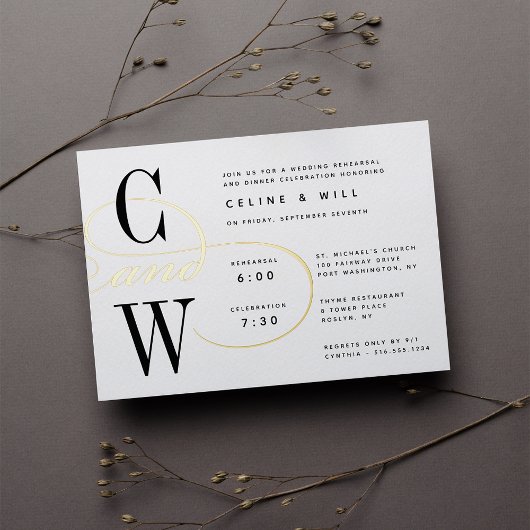 Invitation En Aluminium Dîner de répétition classique de monogramme